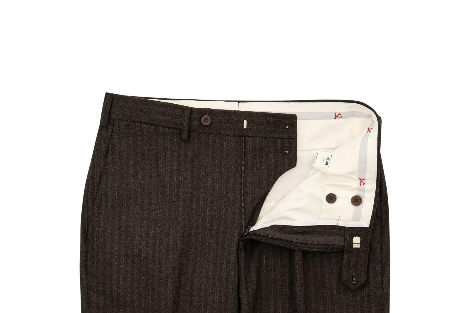1250$ ISAIA NAPOLI Striped Brown Hand-Sewn Dress Pant Wool 130's 30 US / 46 EU