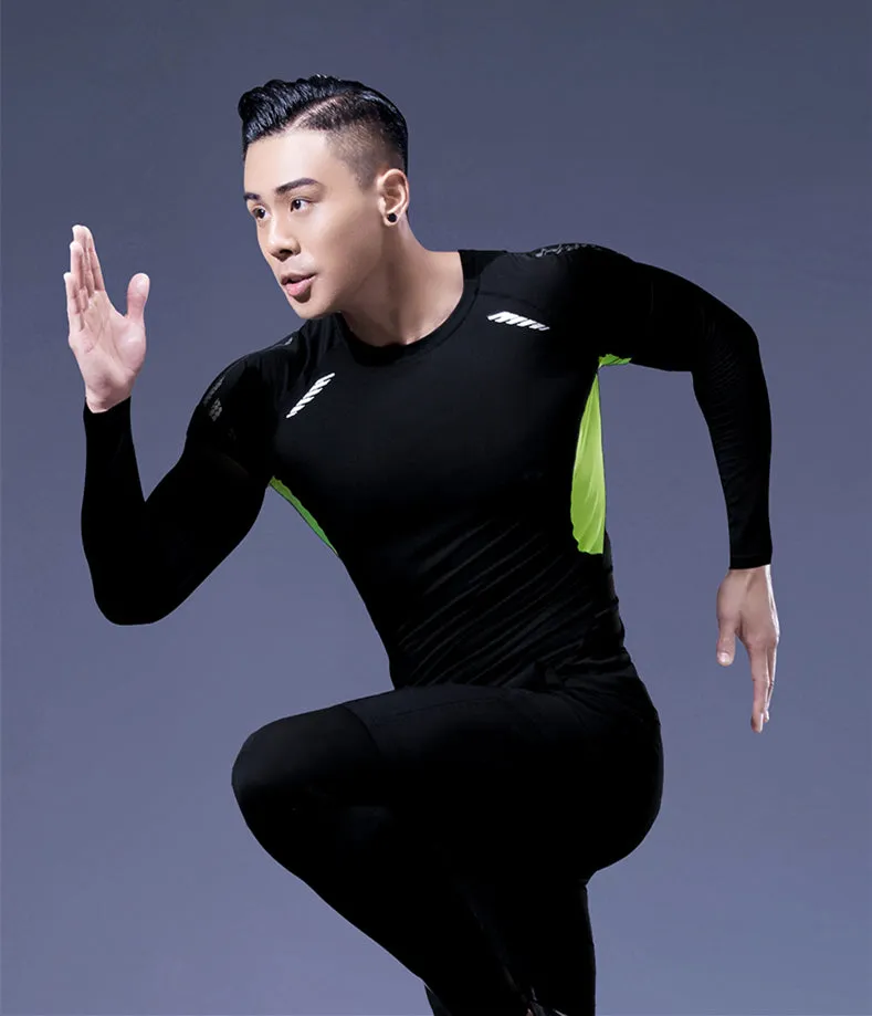 ANYMENS Fitness Clothes Black Set 2pcs Men Compression Front Lining Sportswear Suit Gym Tight Sports Running Workout Jogging Tracksuit Pants