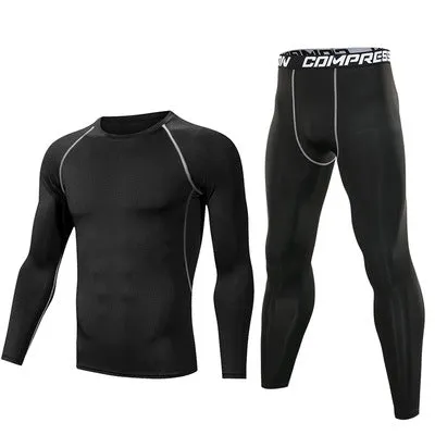 ANYMENS Fitness Clothes Black Set 2pcs Men Compression Sportswear Suit Gym Tight Sports Running Workout Jogging Tracksuit Pants