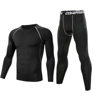 ANYMENS Fitness Clothes Black Set 2pcs Men Compression Sportswear Suit Gym Tight Sports Running Workout Jogging Tracksuit Pants