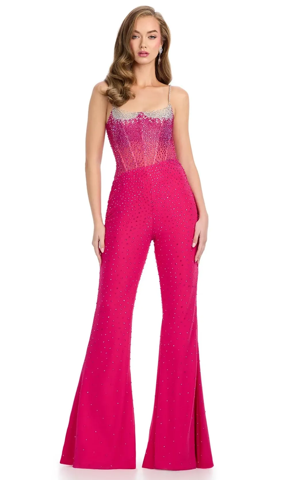 Ashley Lauren 11903 - Spaghetti Strap Sheer Corset Jumpsuit