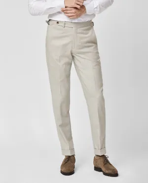 Barberis Canonico Oatmeal Flannel S120 Merino Wool Trousers with Natural Stretch