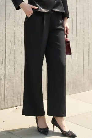 Black Wide-Leg Trousers with Beaded Waist Detail