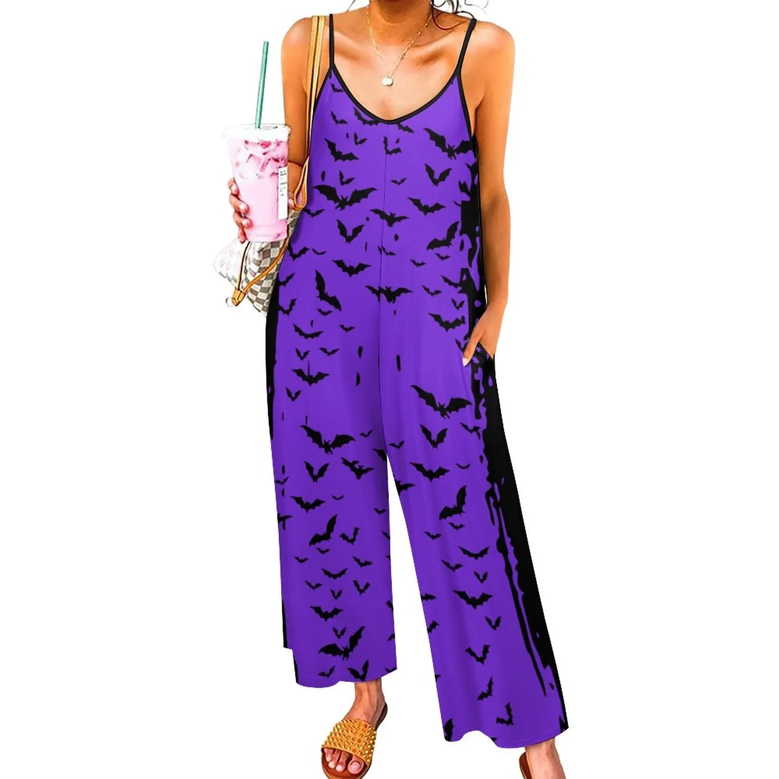 Cloud of Bats in Purple Suspender Jumpsuit LTY007 (All-Over Printing)