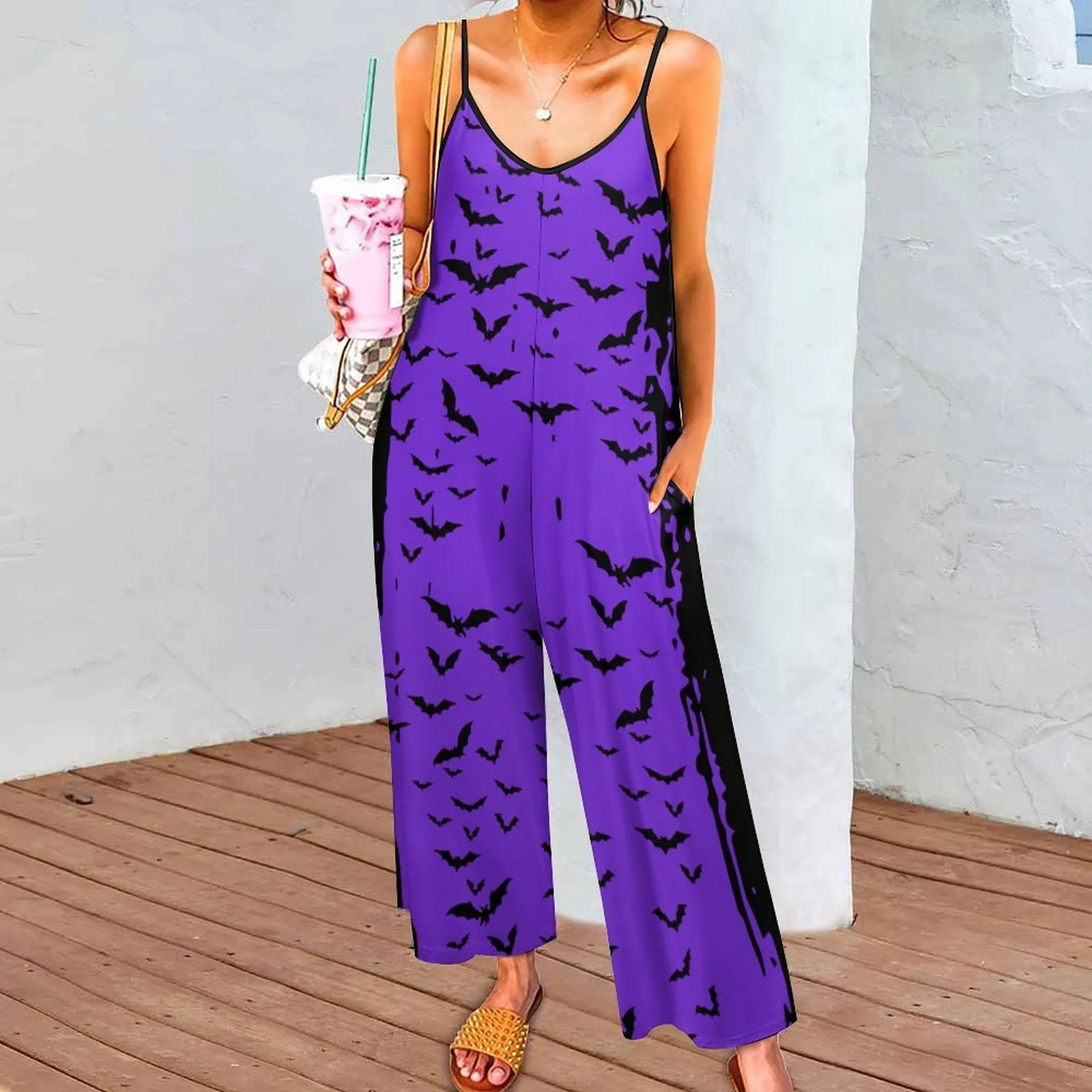 Cloud of Bats in Purple Suspender Jumpsuit LTY007 (All-Over Printing)