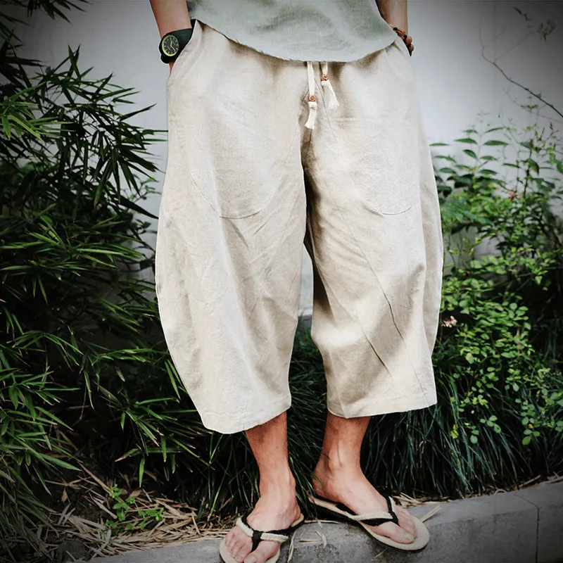 Cotton and Linen Harem Pants Linen Low End Wide Leg Suspender Pants