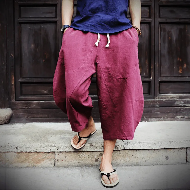 Cotton and Linen Harem Pants Linen Low End Wide Leg Suspender Pants