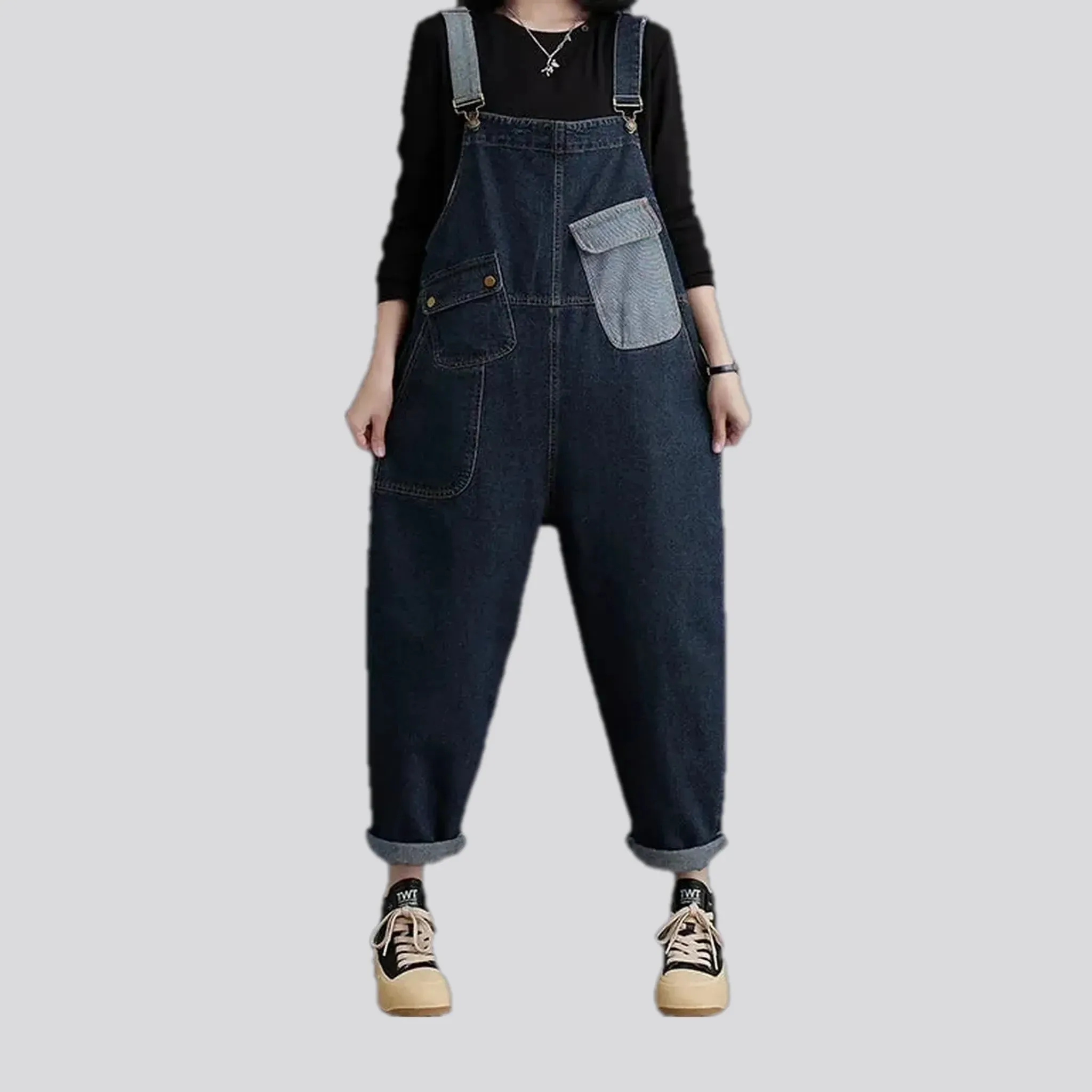 Dark pattern women's denim dungaree