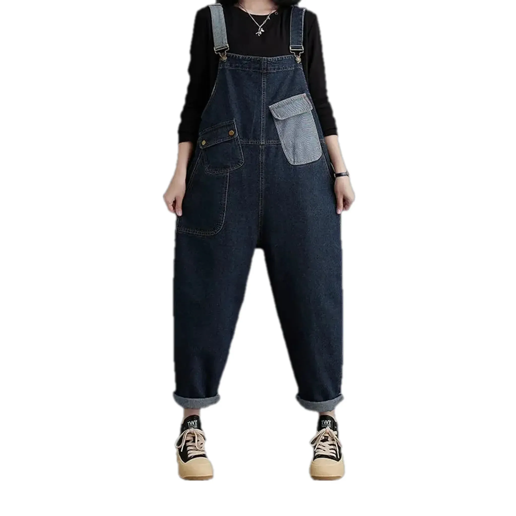 Dark pattern women's denim dungaree