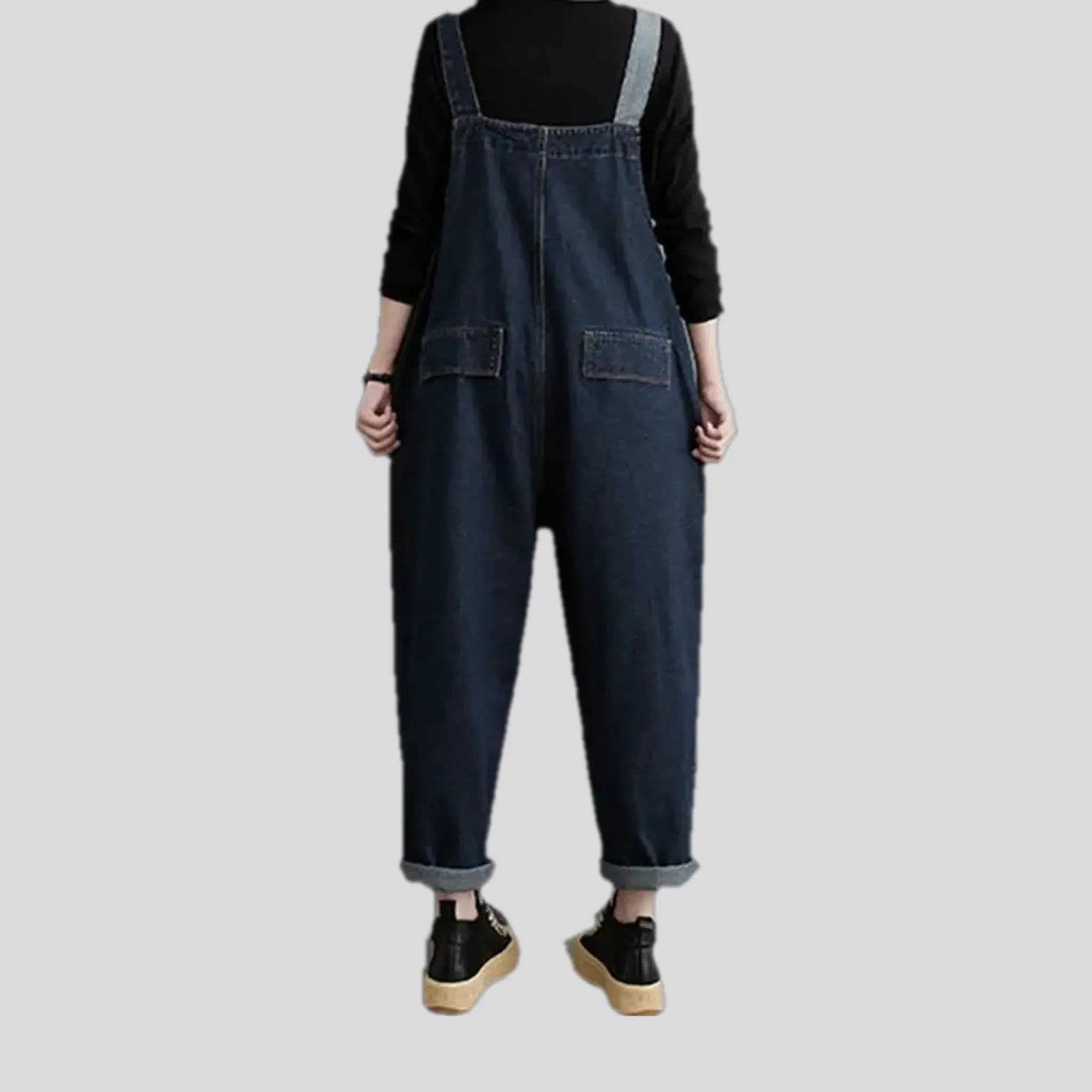 Dark pattern women's denim dungaree