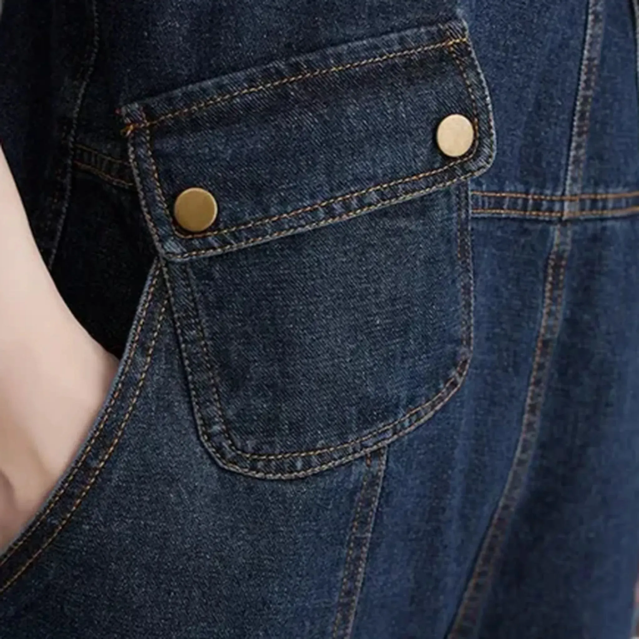 Dark pattern women's denim dungaree