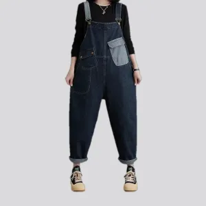 Dark pattern women's denim dungaree