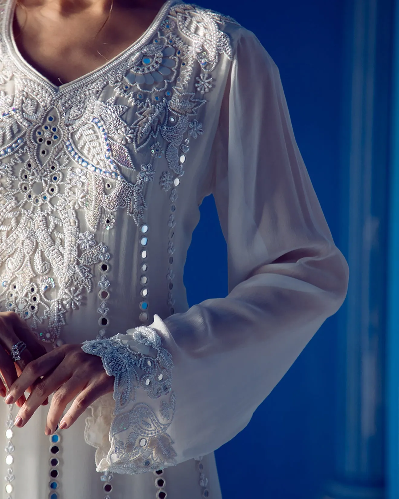 Dove White Embellished Anarkali Gown