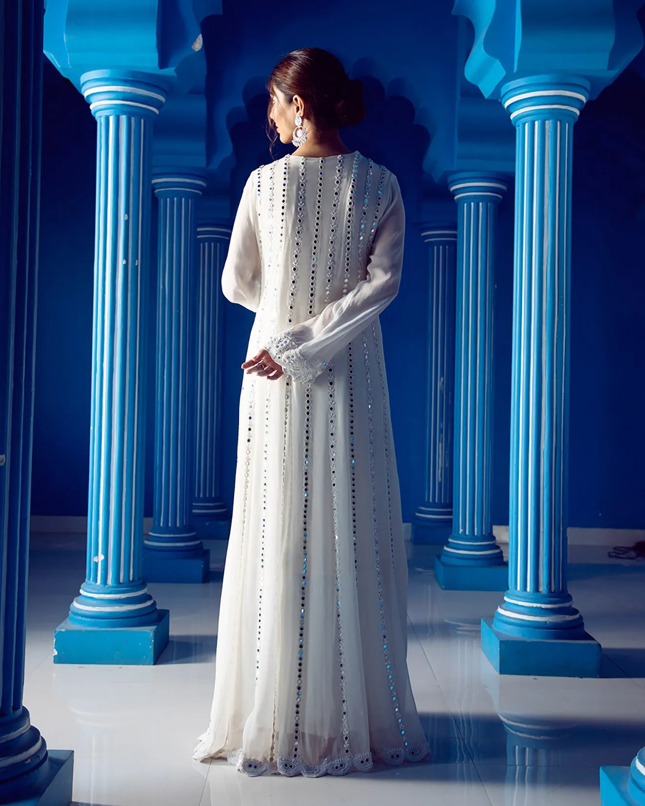Dove White Embellished Anarkali Gown