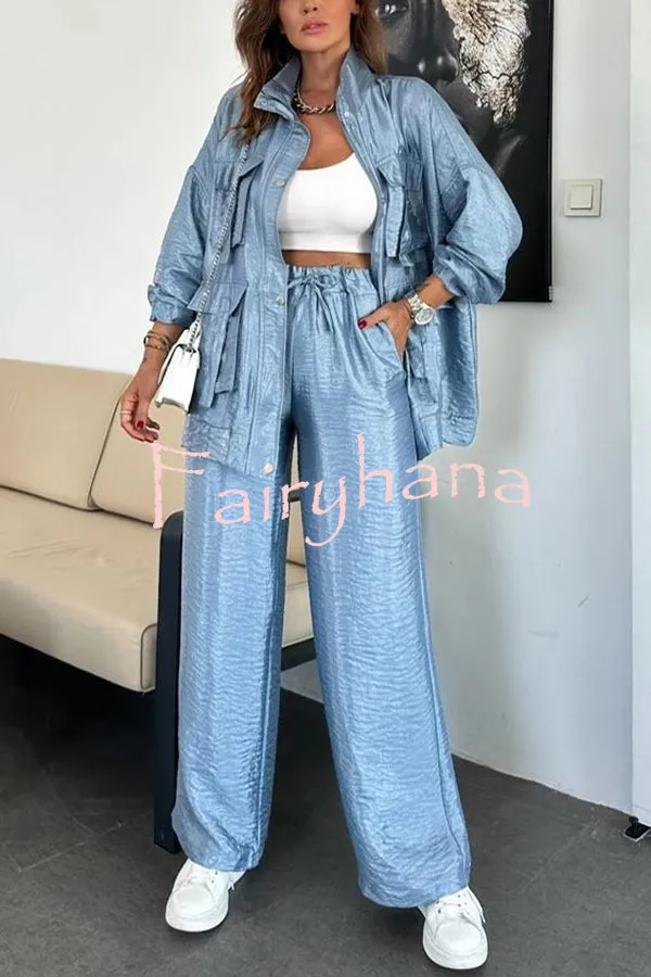 Easy on Me Metallic Fabric Elastic Waist Pocketed Wide Leg Pants