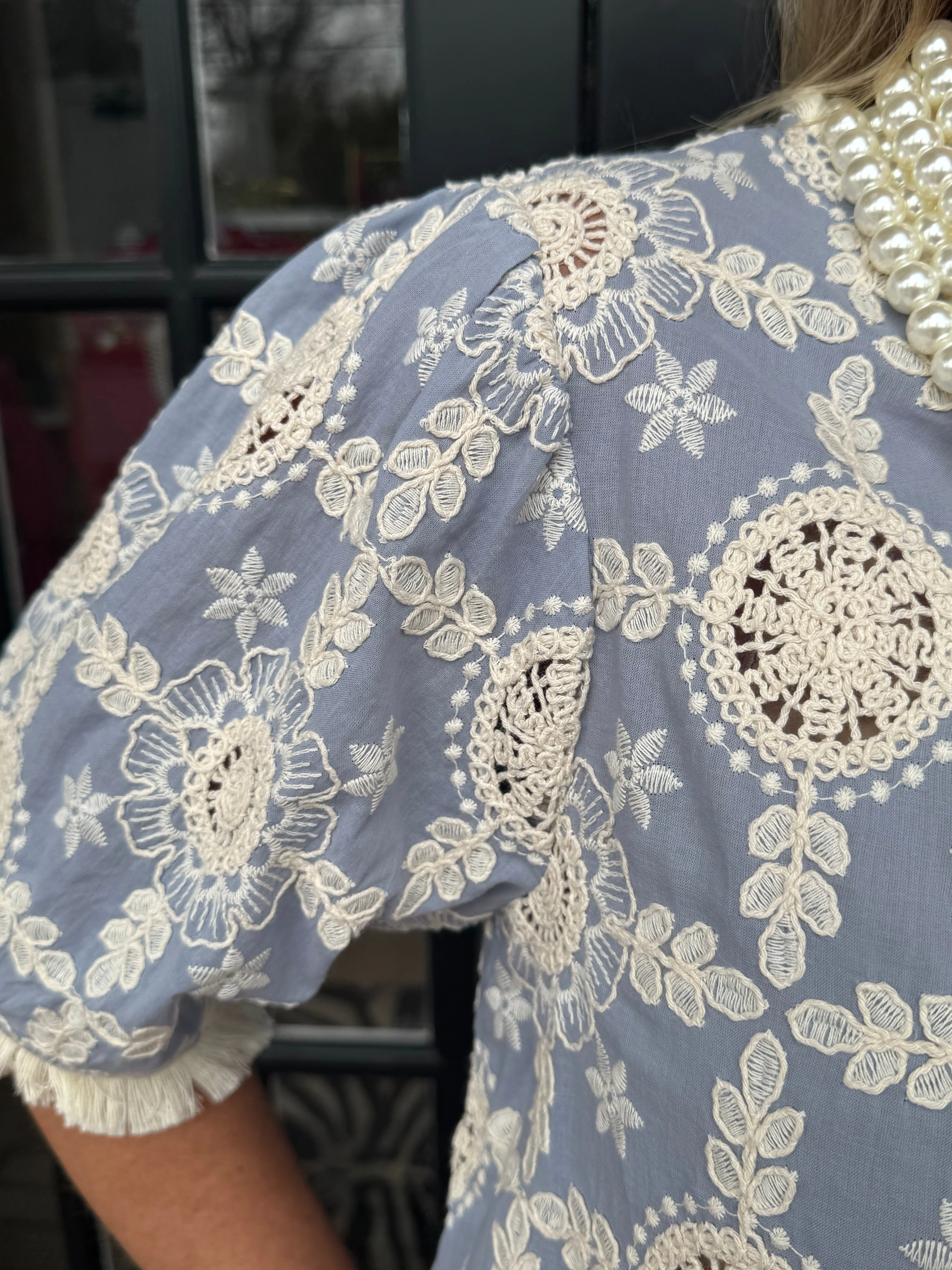 Eve Embroidered Top | Slate Blue