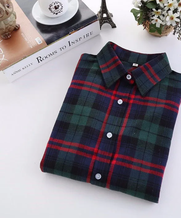 Fashion Plaid Shirt Female College style women's Blouses Long Sleeve Flannel Shirt Plus Size Cotton Office tops