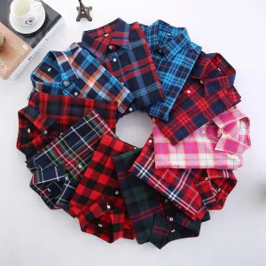 Fashion Plaid Shirt Female College style women's Blouses Long Sleeve Flannel Shirt Plus Size Cotton Office tops