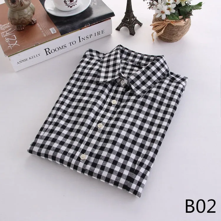 Fashion Plaid Shirt Female College style women's Blouses Long Sleeve Flannel Shirt Plus Size Cotton Office tops