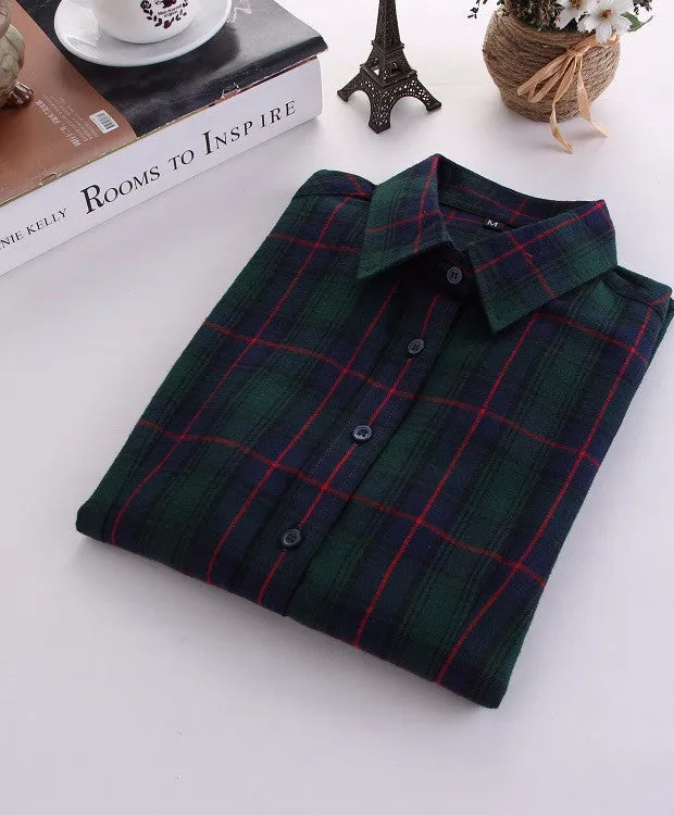 Fashion Plaid Shirt Female College style women's Blouses Long Sleeve Flannel Shirt Plus Size Cotton Office tops