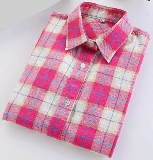 Fashion Plaid Shirt Female College style women's Blouses Long Sleeve Flannel Shirt Plus Size Cotton Office tops