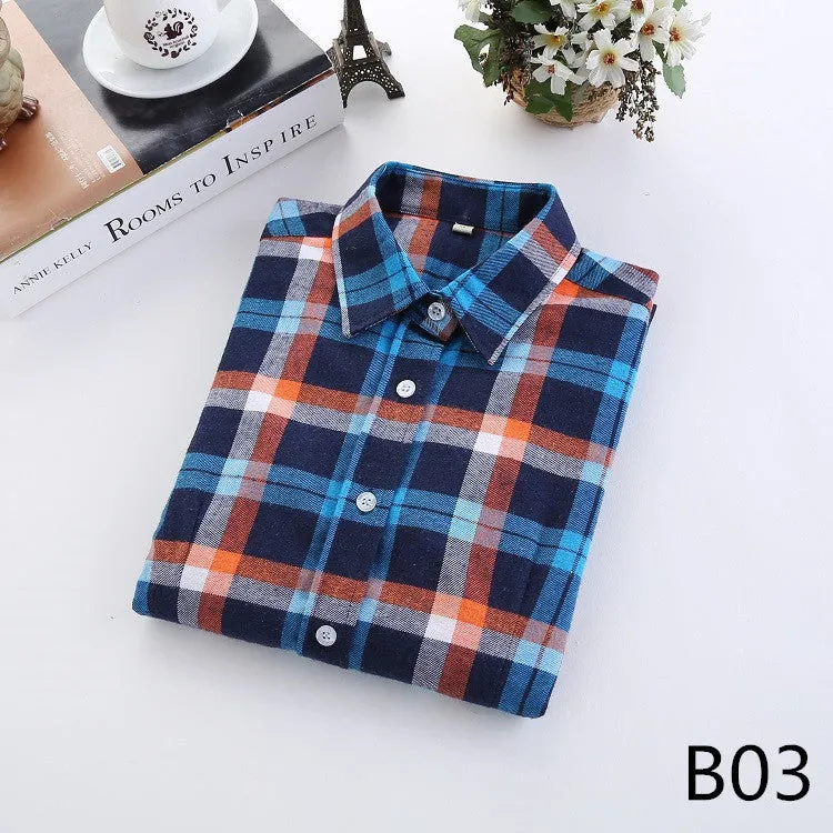Fashion Plaid Shirt Female College style women's Blouses Long Sleeve Flannel Shirt Plus Size Cotton Office tops
