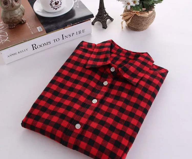 Fashion Plaid Shirt Female College style women's Blouses Long Sleeve Flannel Shirt Plus Size Cotton Office tops