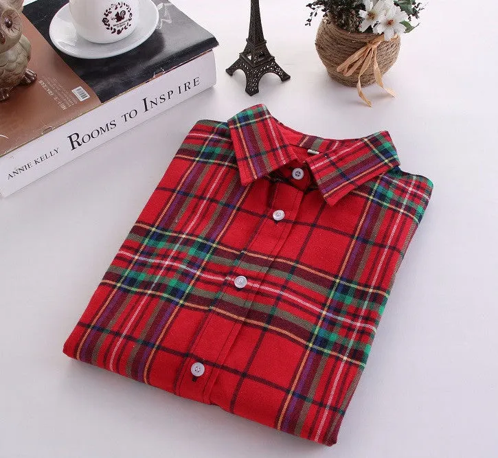 Fashion Plaid Shirt Female College style women's Blouses Long Sleeve Flannel Shirt Plus Size Cotton Office tops