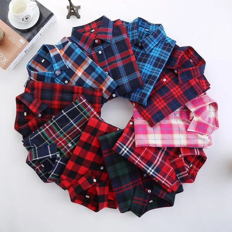 Fashion Plaid Shirt Female College style women's Blouses Long Sleeve Flannel Shirt Plus Size Cotton Office tops