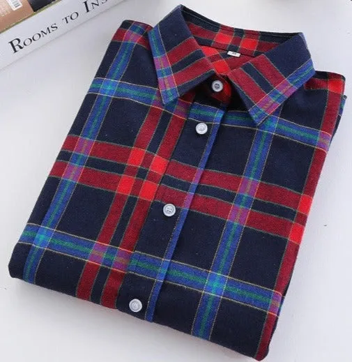 Fashion Plaid Shirt Female College style women's Blouses Long Sleeve Flannel Shirt Plus Size Cotton Office tops