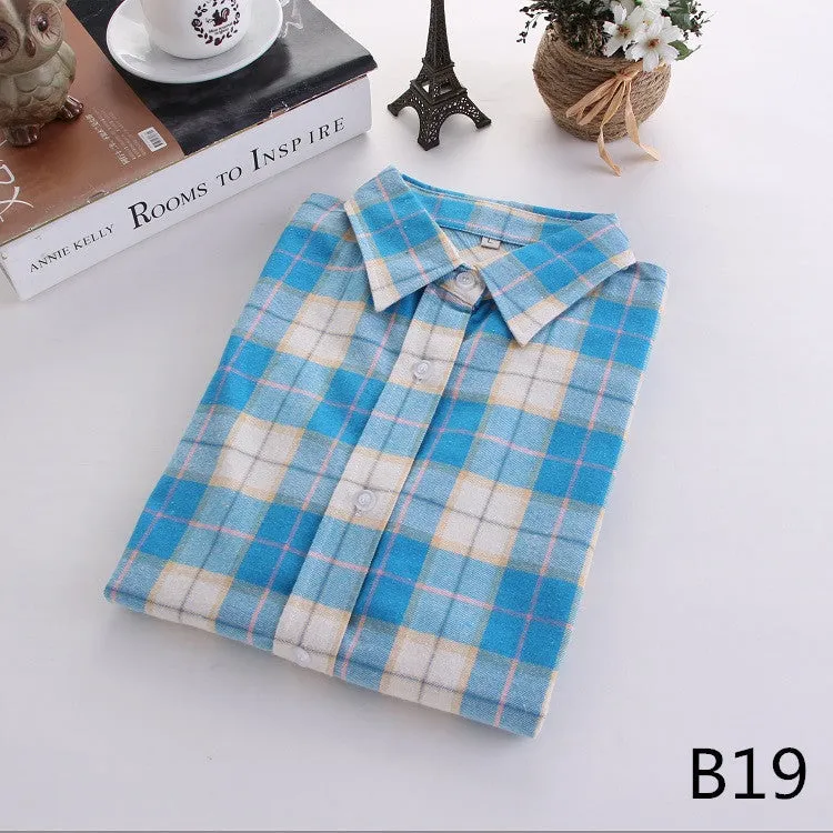 Fashion Plaid Shirt Female College style women's Blouses Long Sleeve Flannel Shirt Plus Size Cotton Office tops