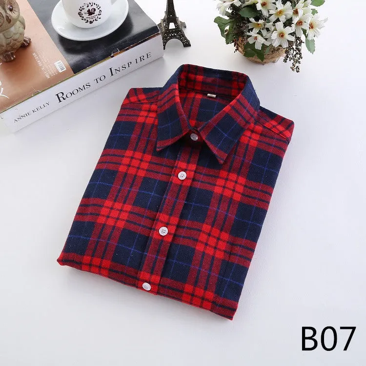 Fashion Plaid Shirt Female College style women's Blouses Long Sleeve Flannel Shirt Plus Size Cotton Office tops