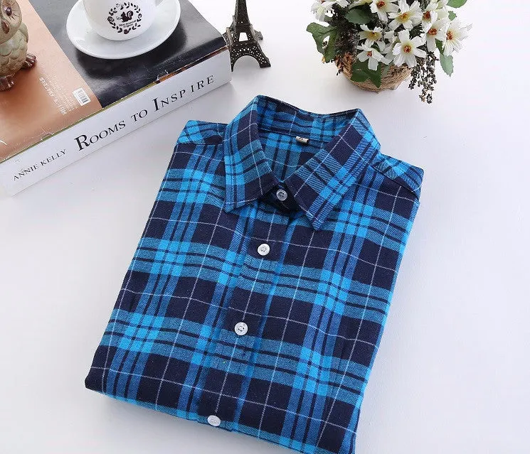 Fashion Plaid Shirt Female College style women's Blouses Long Sleeve Flannel Shirt Plus Size Cotton Office tops