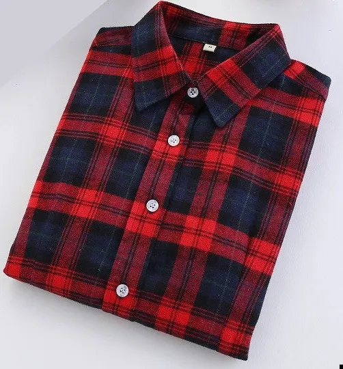 Fashion Plaid Shirt Female College style women's Blouses Long Sleeve Flannel Shirt Plus Size Cotton Office tops