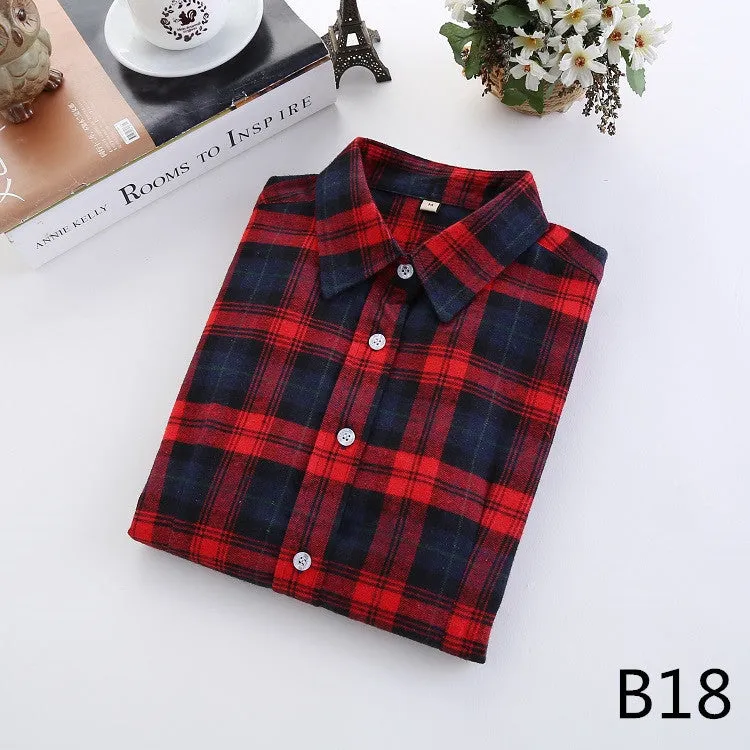 Fashion Plaid Shirt Female College style women's Blouses Long Sleeve Flannel Shirt Plus Size Cotton Office tops
