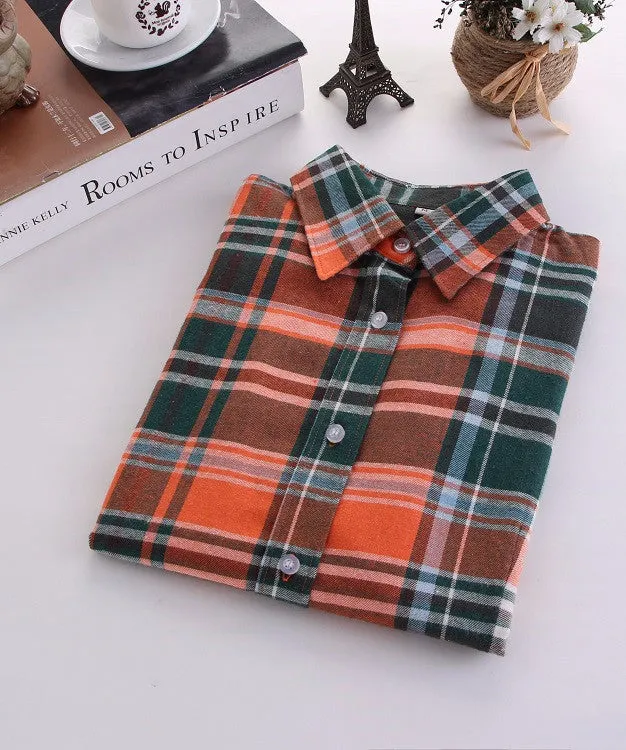 Fashion Plaid Shirt Female College style women's Blouses Long Sleeve Flannel Shirt Plus Size Cotton Office tops
