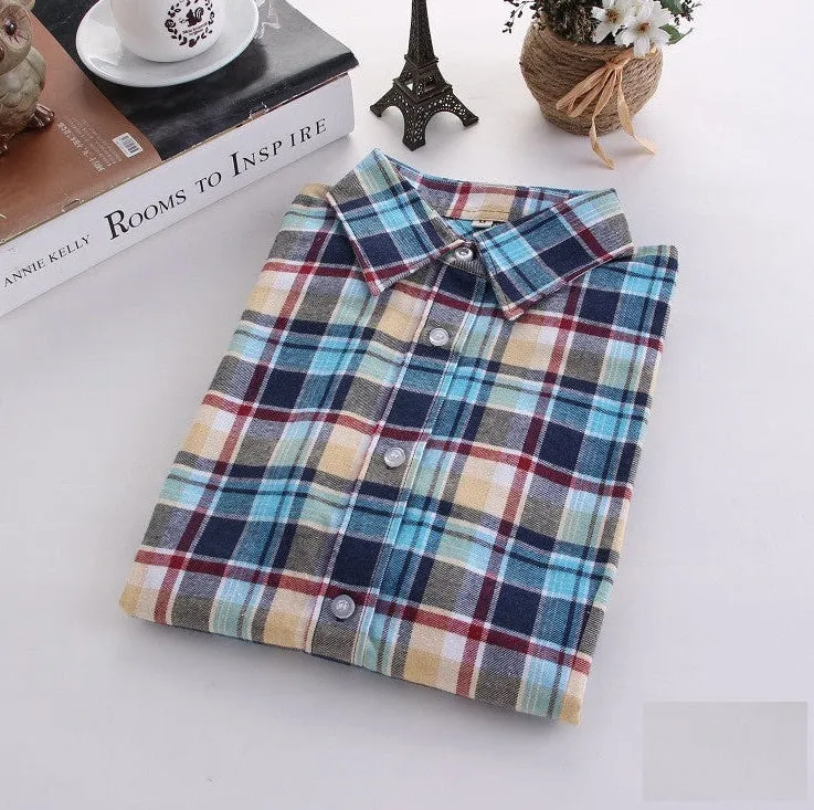 Fashion Plaid Shirt Female College style women's Blouses Long Sleeve Flannel Shirt Plus Size Cotton Office tops