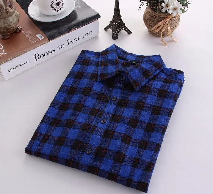 Fashion Plaid Shirt Female College style women's Blouses Long Sleeve Flannel Shirt Plus Size Cotton Office tops