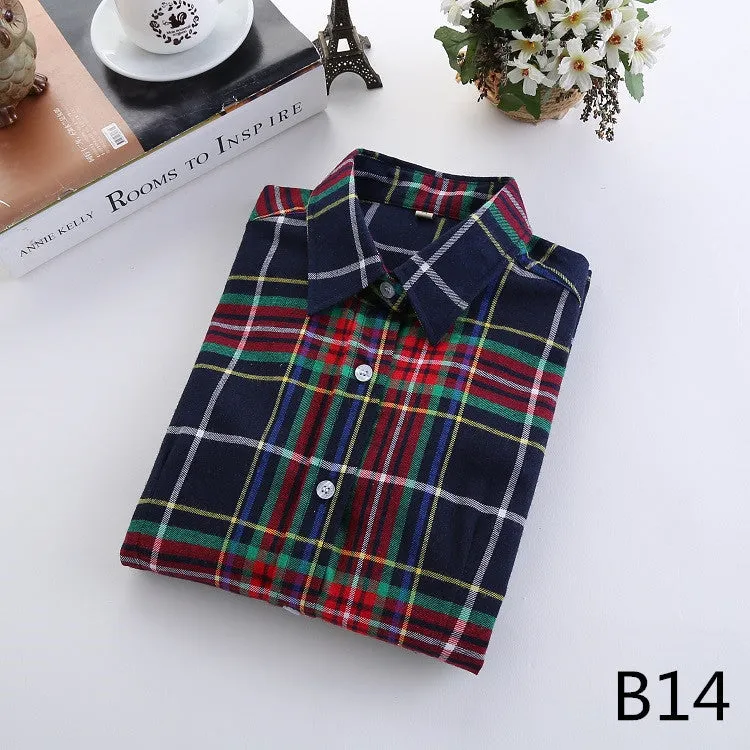 Fashion Plaid Shirt Female College style women's Blouses Long Sleeve Flannel Shirt Plus Size Cotton Office tops