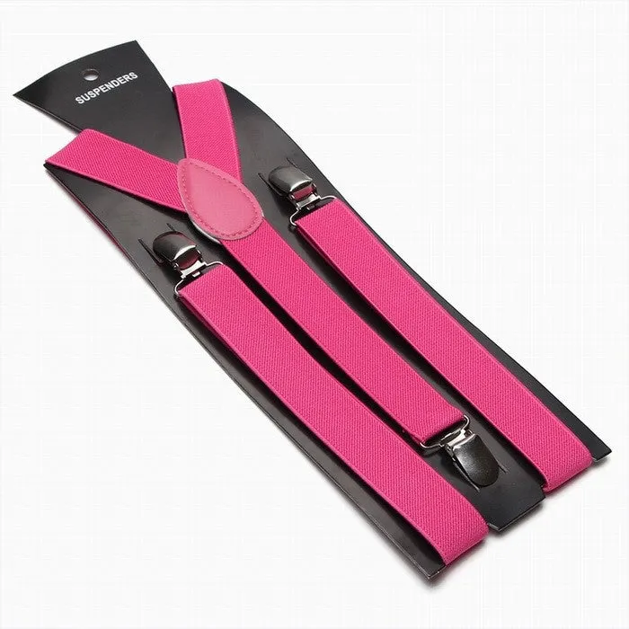 Fashion Women Men's Unisex Clip-on Braces Elastic Slim Suspender 1Inch Wide 36 colors Y-Back Suspenders Male Pants Jeans Braces