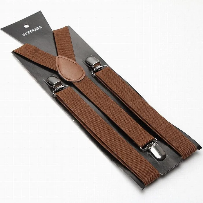 Fashion Women Men's Unisex Clip-on Braces Elastic Slim Suspender 1Inch Wide 36 colors Y-Back Suspenders Male Pants Jeans Braces