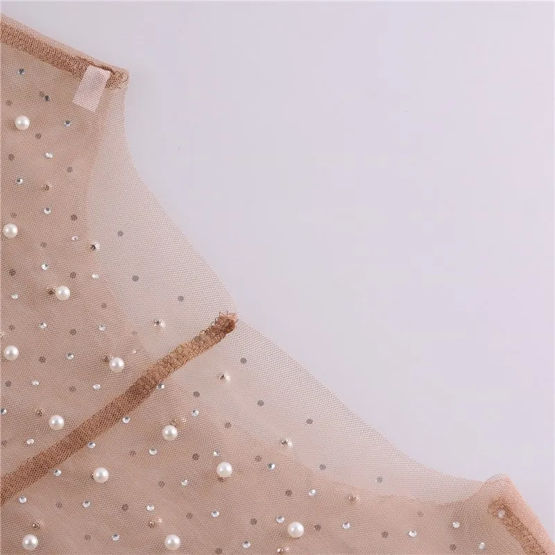 Fashionable Beaded Mesh Long Sleeve Dress