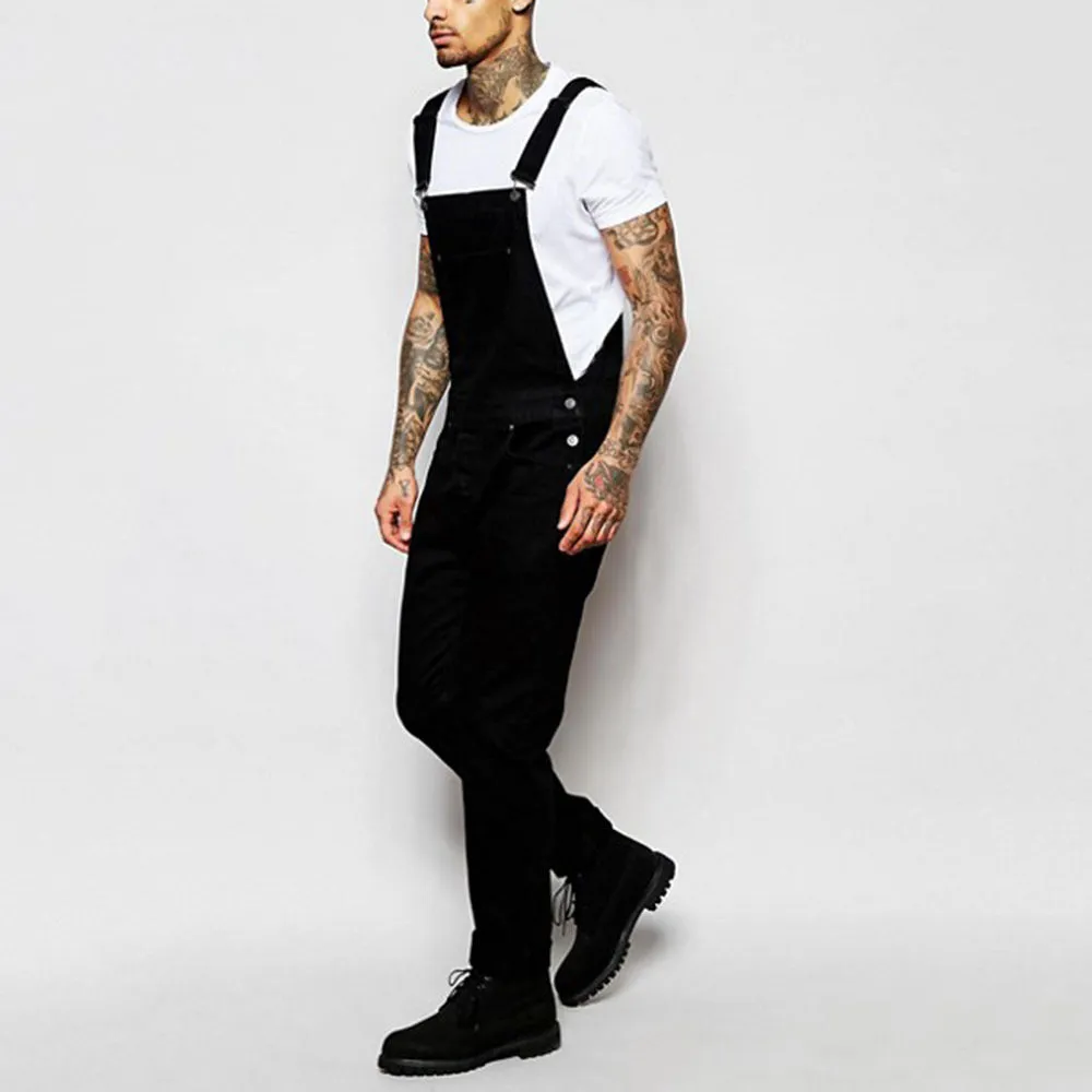 Fashionable men's suspender denim rompers