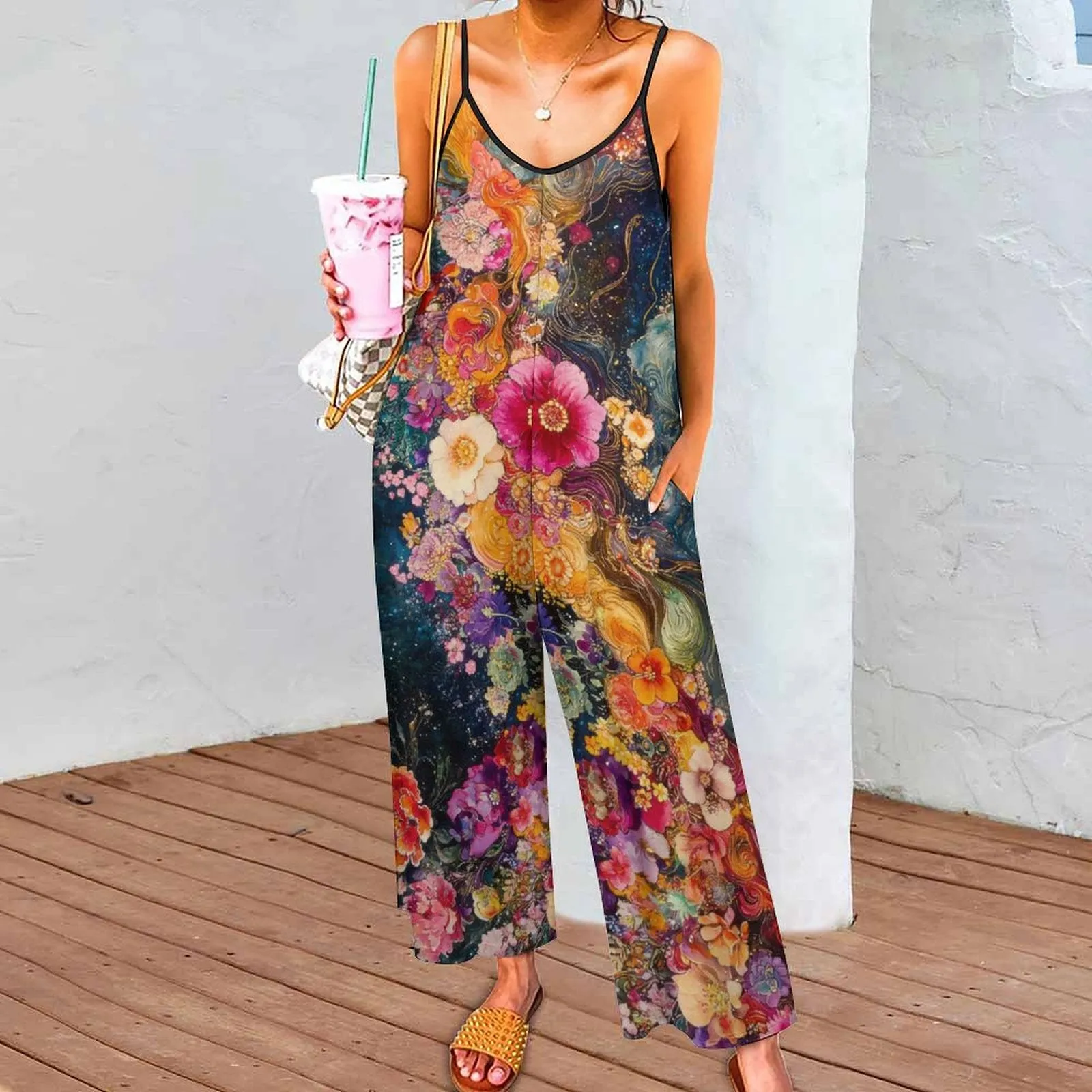 Floral Splash Suspender Jumpsuit LTY007 (All-Over Printing)