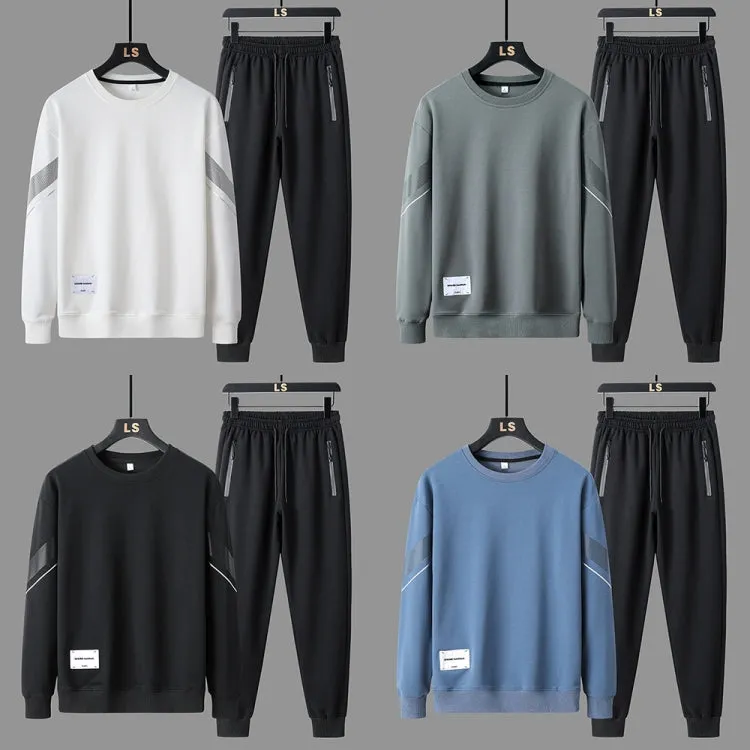 FLQS188 Spring and Autumn Round Collar Pullover Sweatshirt Set Men Casual Sports Clothes, Size: M(Grey)