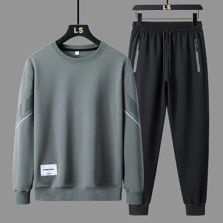 FLQS188 Spring and Autumn Round Collar Pullover Sweatshirt Set Men Casual Sports Clothes, Size: M(Grey)
