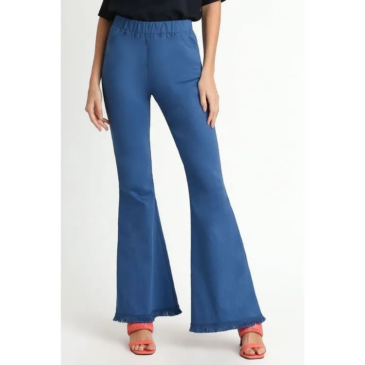 Full Size Wide Flare Leg Stretch Pants with Frayed Hem-Plus Size