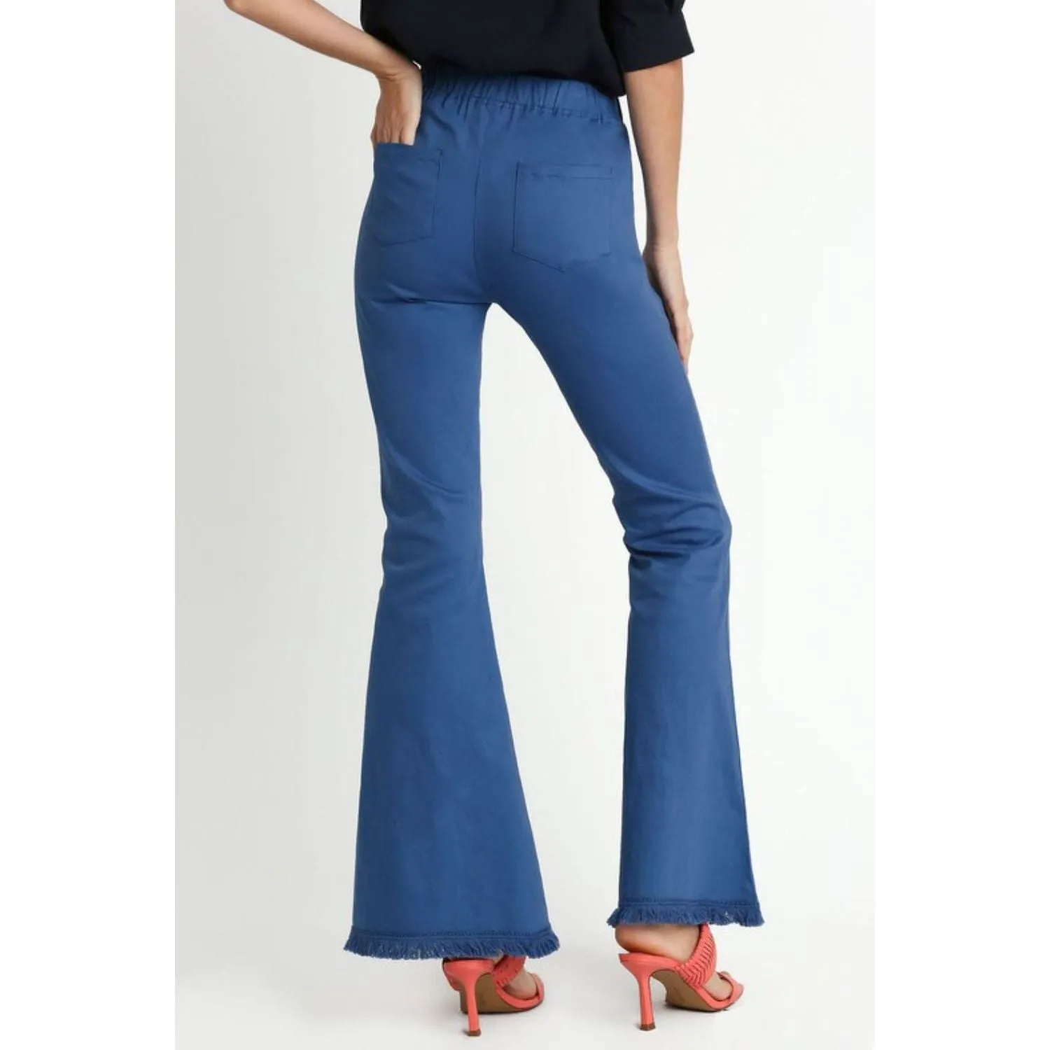 Full Size Wide Flare Leg Stretch Pants with Frayed Hem-Plus Size
