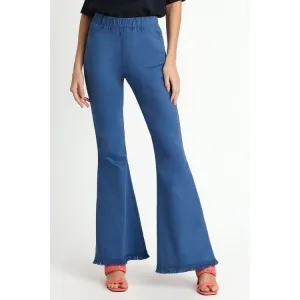 Full Size Wide Flare Leg Stretch Pants with Frayed Hem-Plus Size