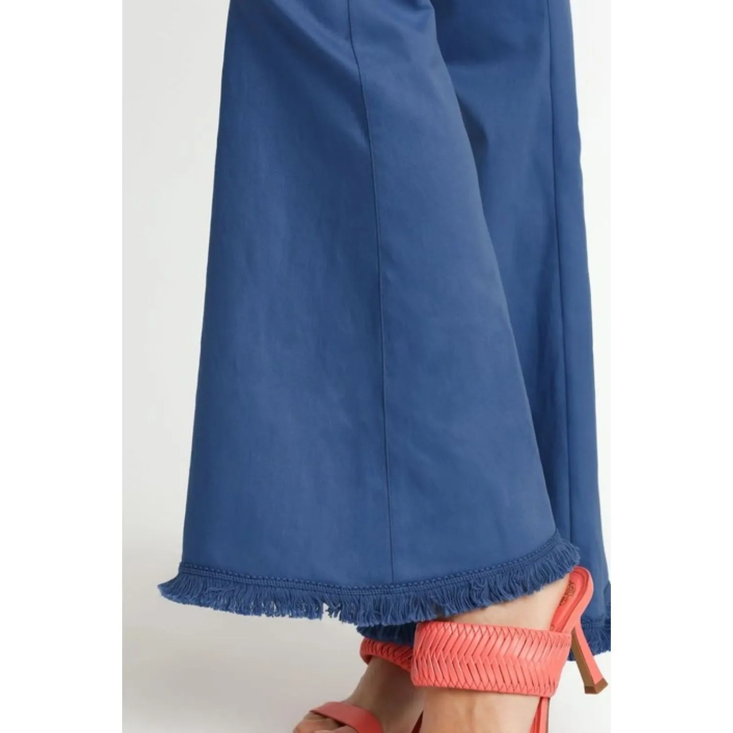 Full Size Wide Flare Leg Stretch Pants with Frayed Hem-Plus Size